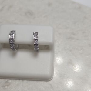 Sterling Silver Cubic Zirconia Huggie Hoop Earrings - Silver BS 925